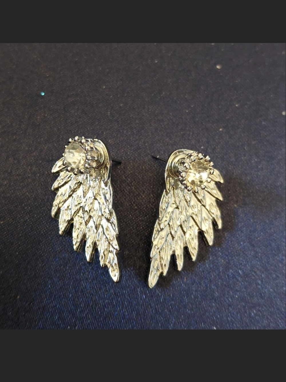 Source Unknown Silver Wing Crystal Stud Earrings with Clear Stones